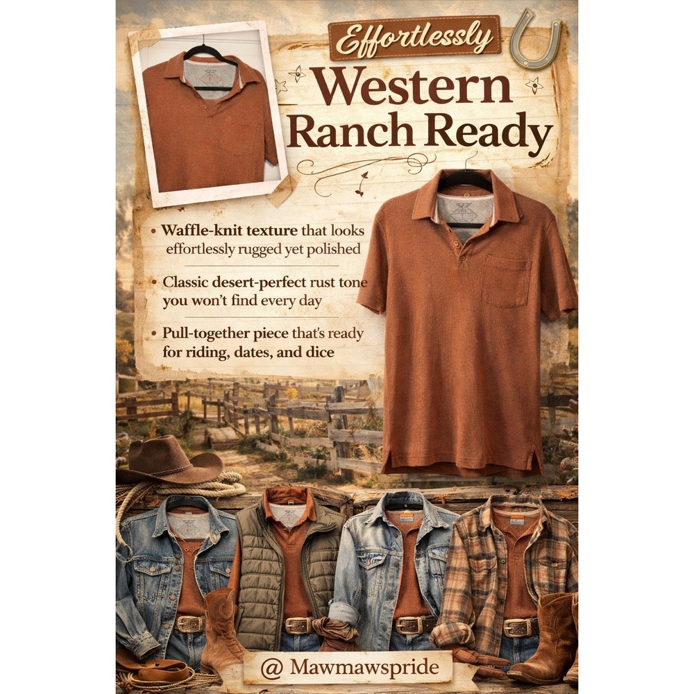 Weatherproof Vintage Mens Rust Orange Waffle Knit‎ Short Sleeve Polo Shirt Small